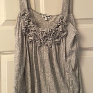 Express size medium gray tank top, with ruffle heading upper chest